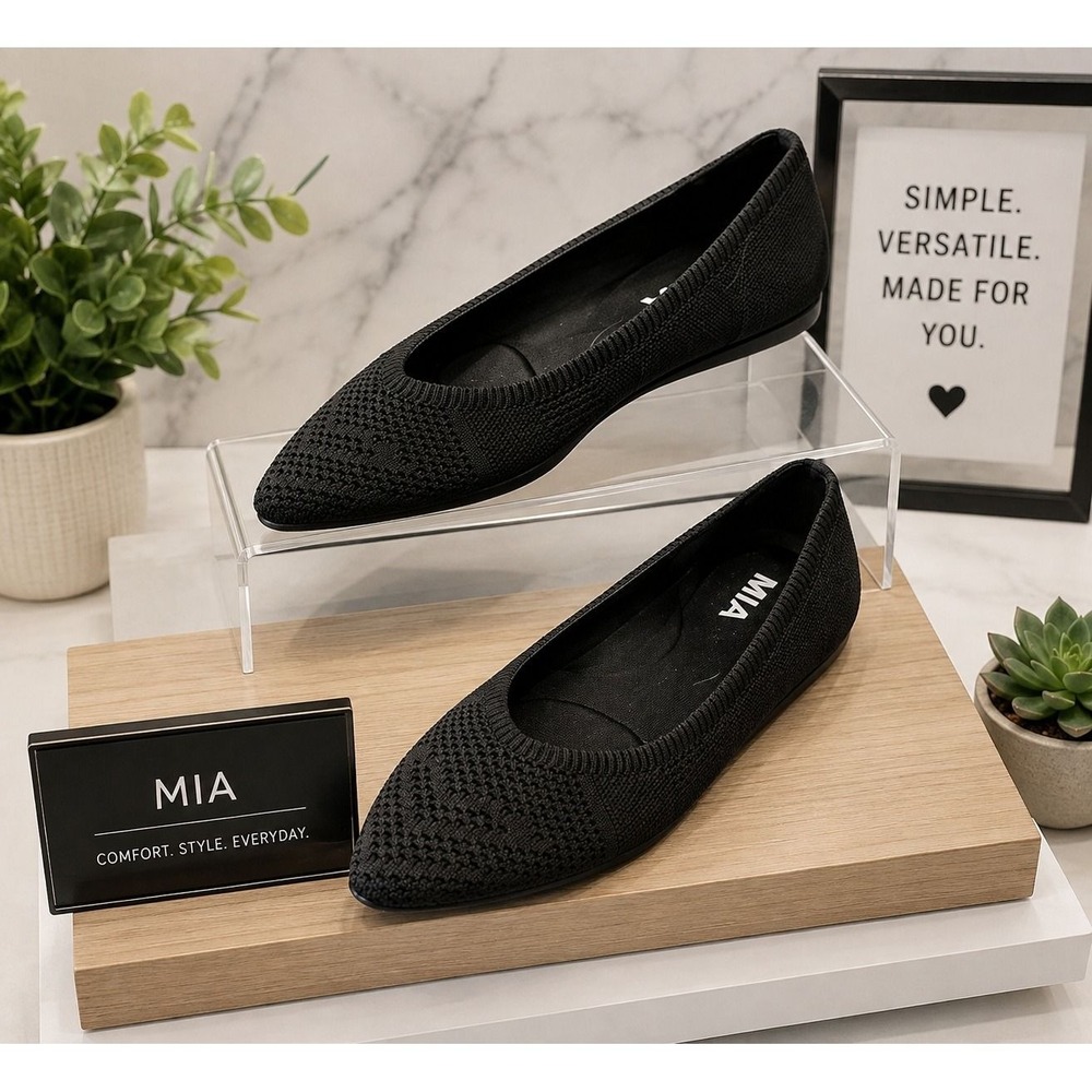 MIA Black Knit Pointed Toe Ballet Flats Womens Size 9 Slip On Shoes